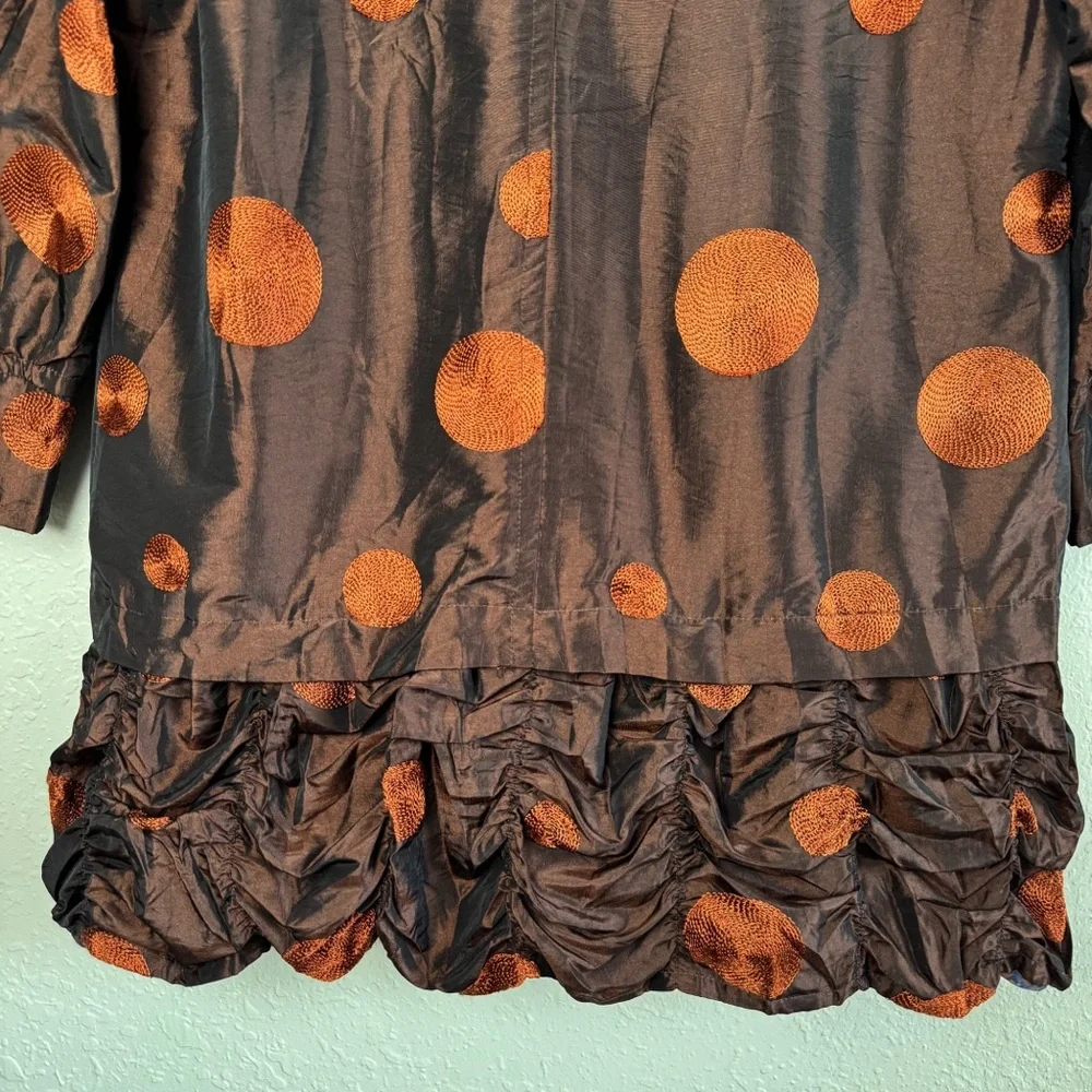 UBU reversible polka dot hounds tooth long jacket mettalic crinkle ruffle S - Picture 10 of 13